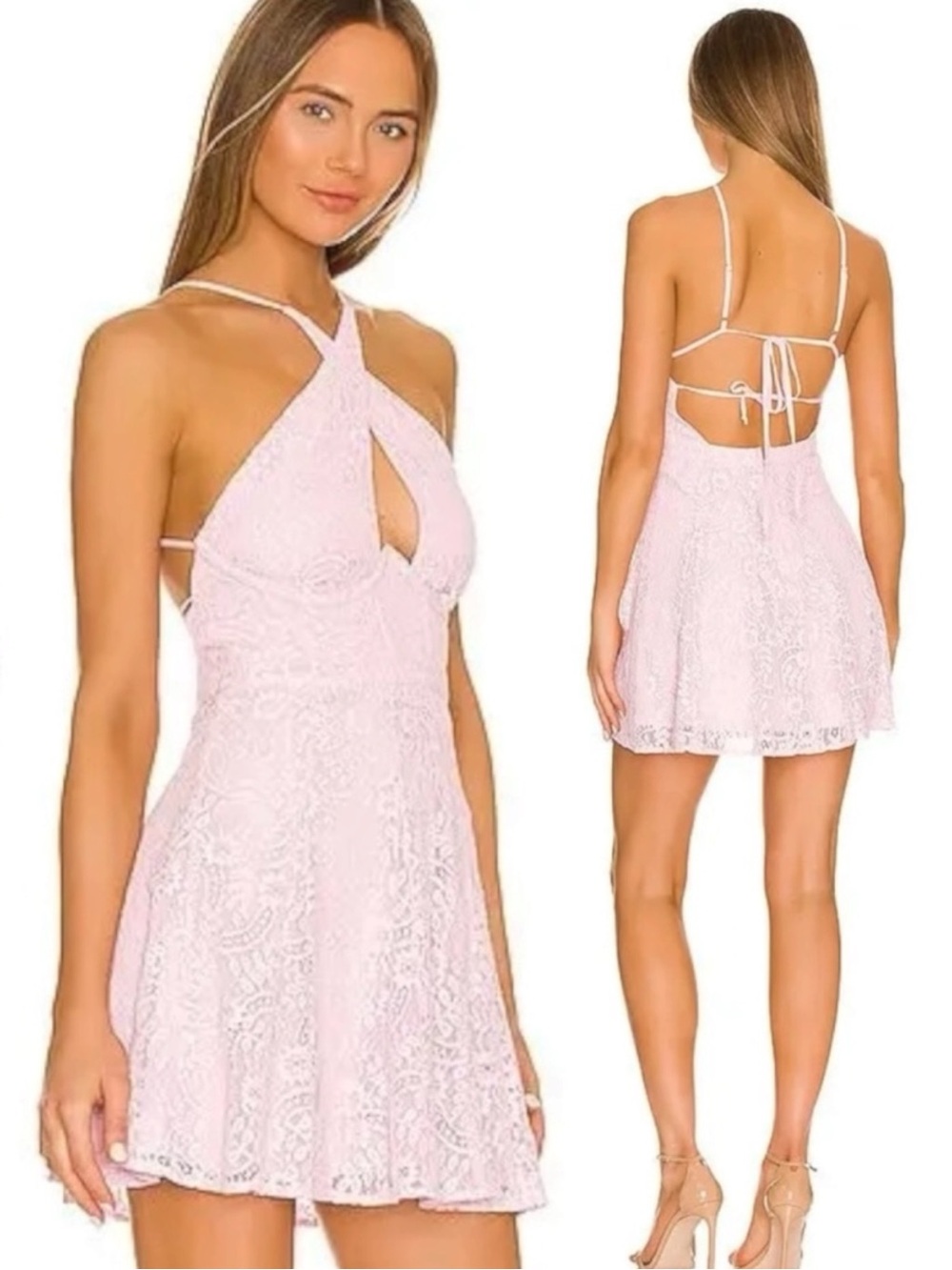 For Love And Lemons Carmela Halter Mini Dress Lilac Lace Medium Dainty Coquette